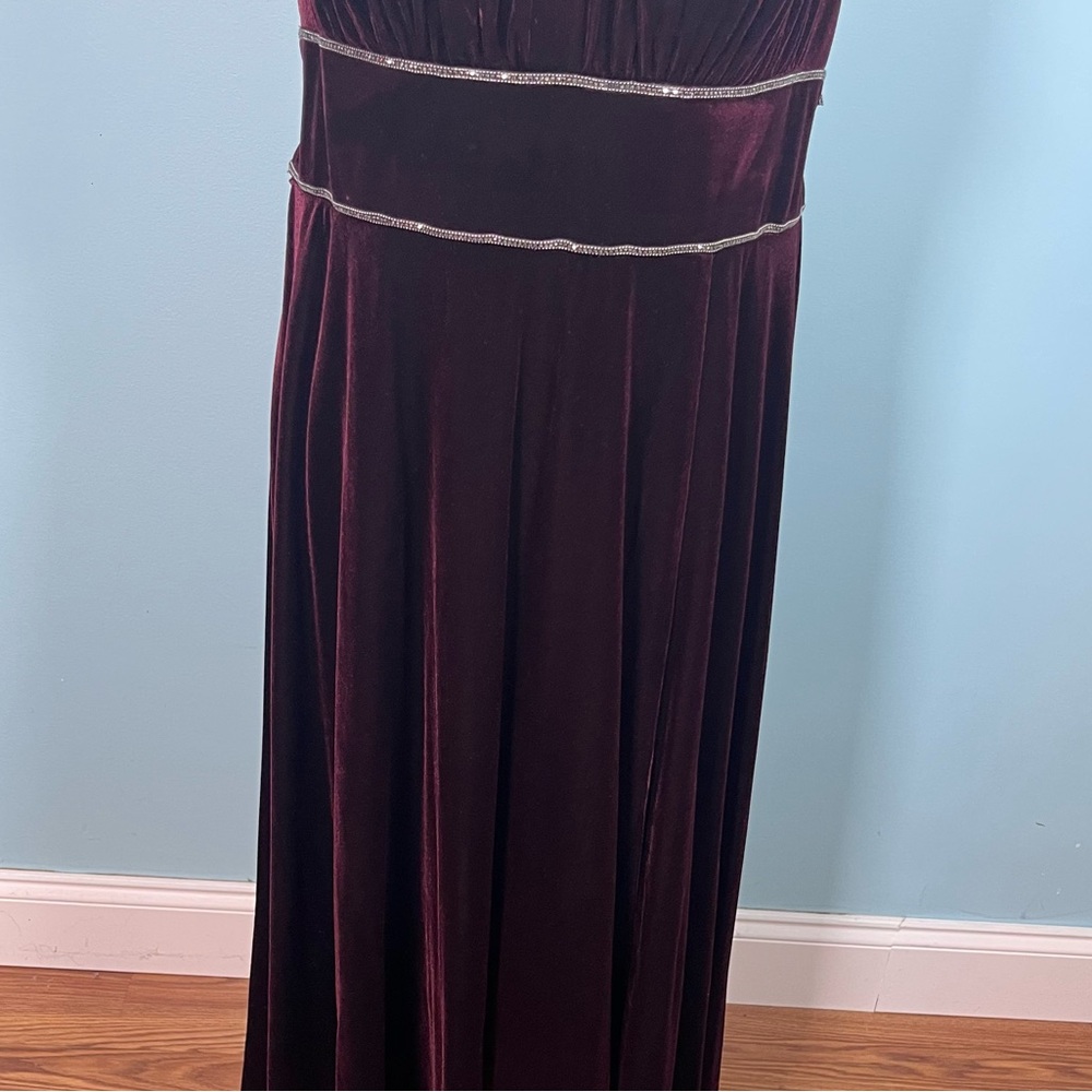 Oleg Cassini Burgundy Velvet Elegant Sheath Maxi Dress Size 14W (Altered) - Picture 8 of 14